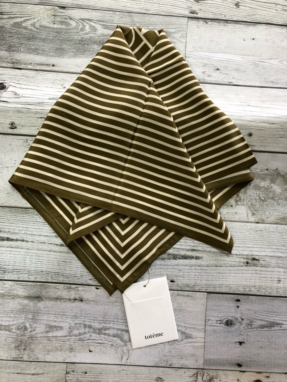 Toteme Olive and Cream Striped Square Scarf - Picture 3 of 7